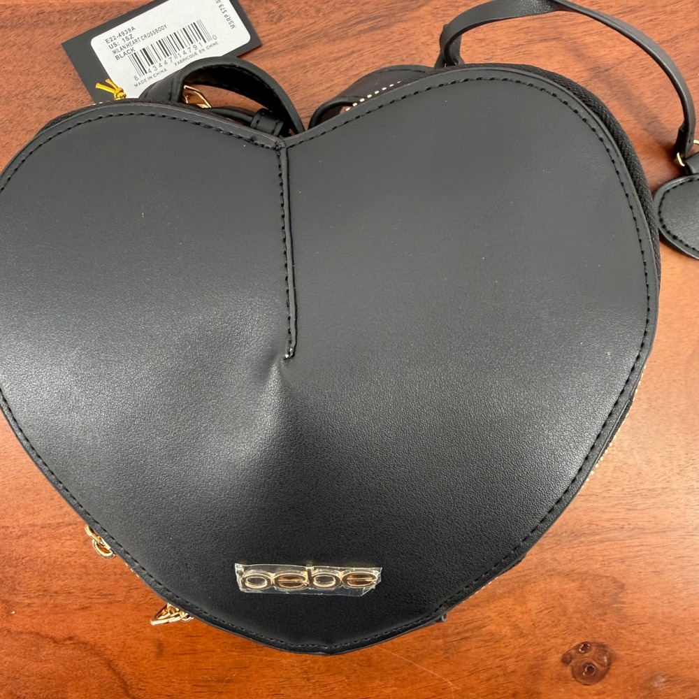 Bebe Milan Heart Crossbody Bag Women Black Gold Hardware E22-4939A Y2K OS